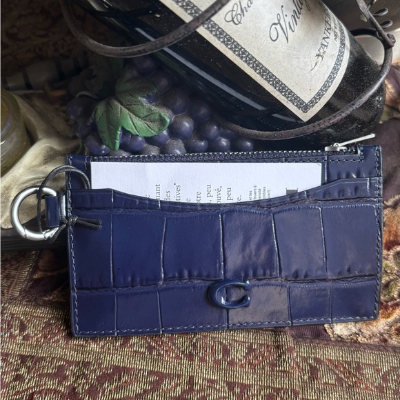 Coach Other - Authentic COACH 1941 croc embossed leather zip top card holder with key hook